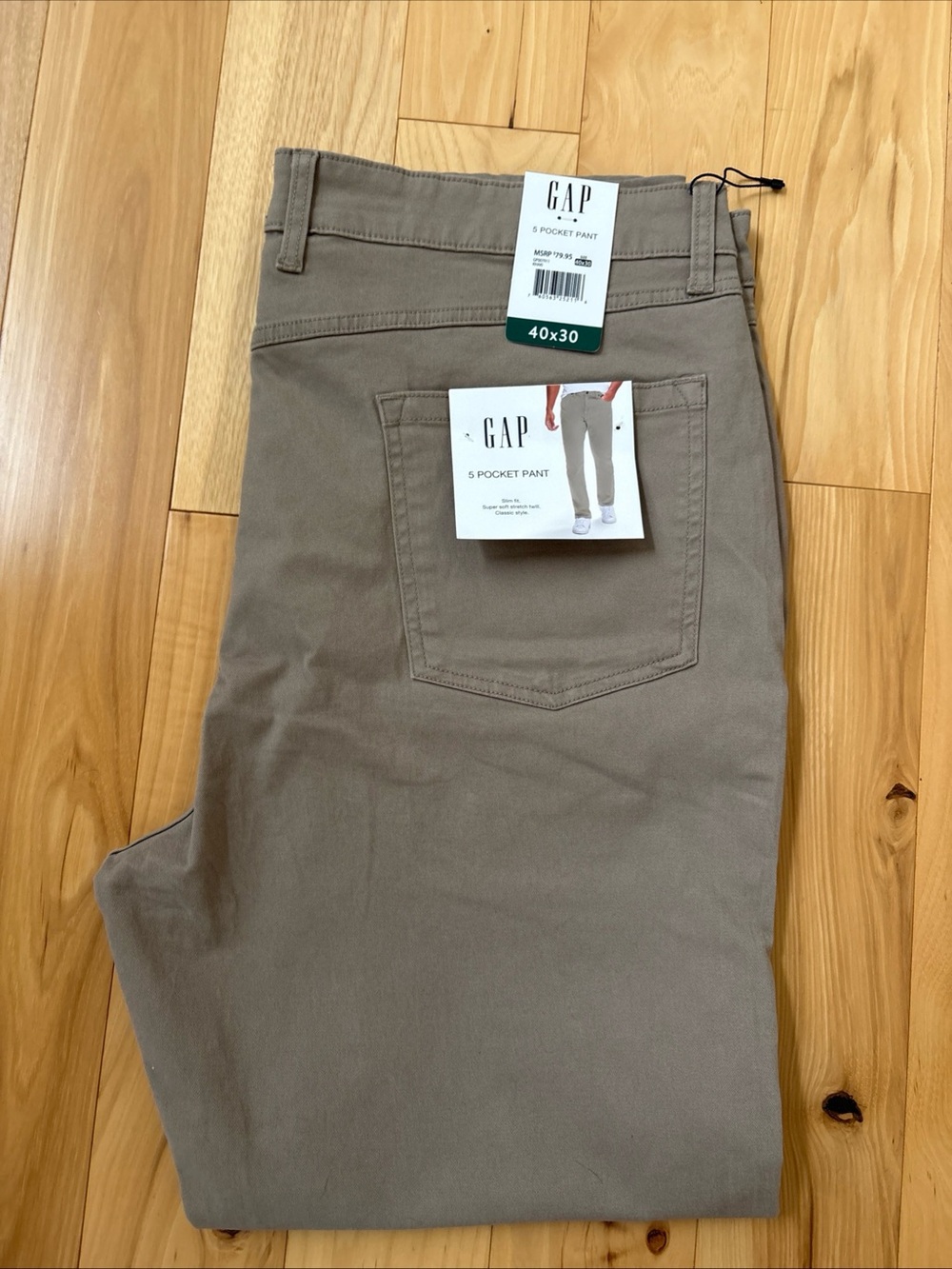 NEW GAP Men's Chino 5 Pocket Pants in Taupe Sz 40 x 30 Slim Fit